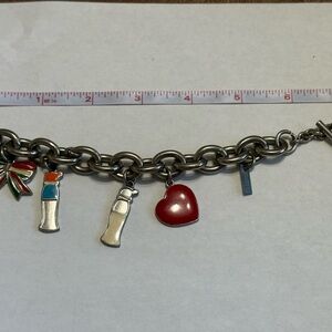 Moschino Silver-Tone Charm Bracelet with Red Heart